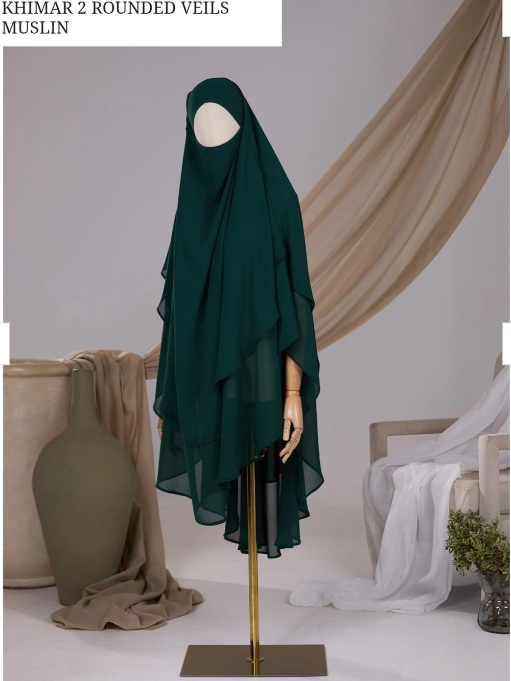 Ada Dark Green Layered Khimar Muslin Rounded Veil